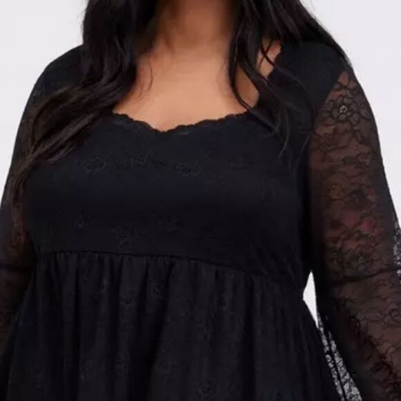 Torrid Bell Sleeve Babydoll Top Lace Black whimsigoth Witchy Stevie Nicks Goth - Picture 3 of 16